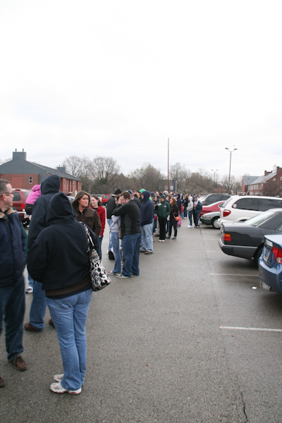 Just a small portion of the two lines waiting to get into Hinkle Fieldhouse.